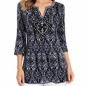 INC International Concepts Black White Embellished Mesh Blouse Size M Lined